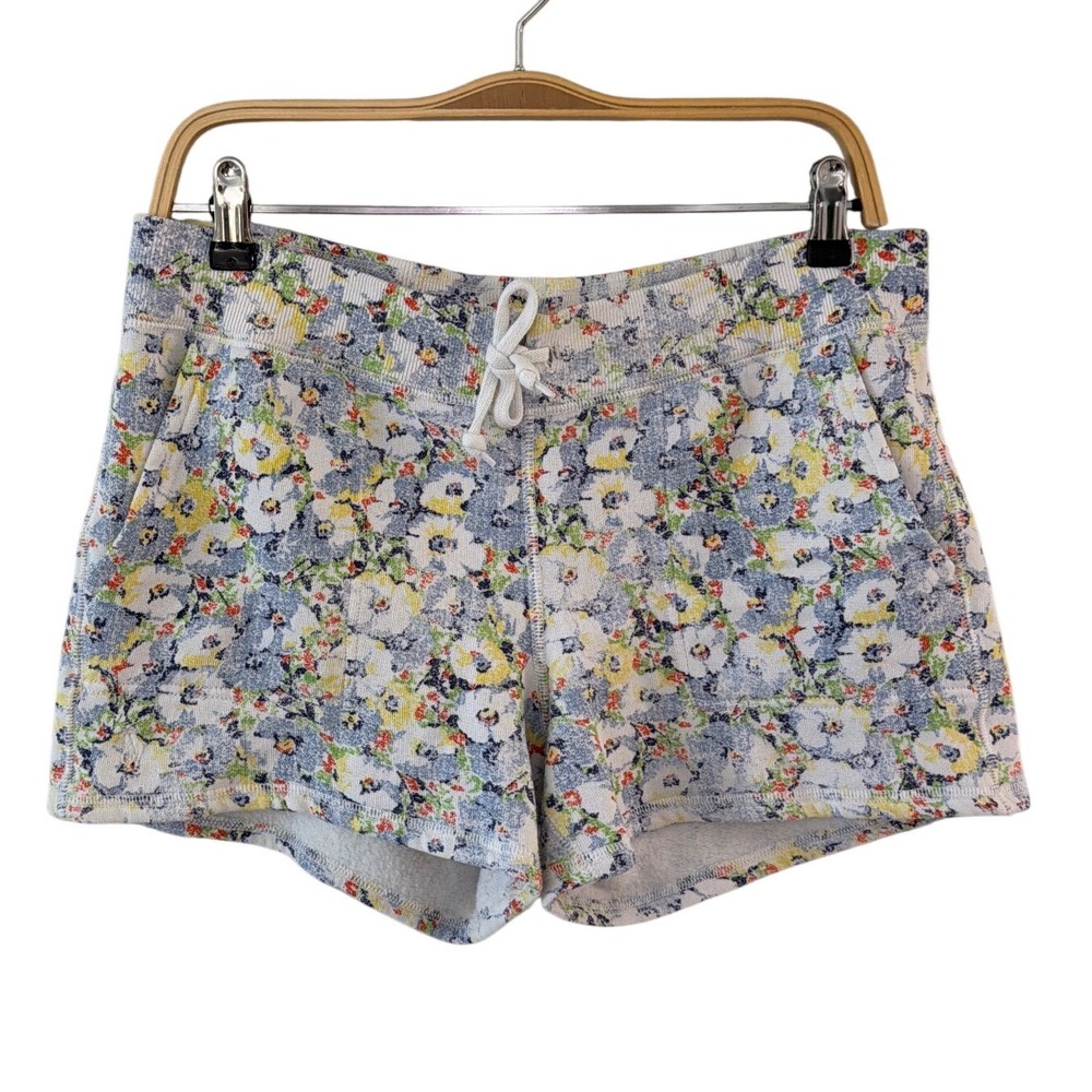 Polo Ralph Lauren Women Floral Fleece Lounge Shorts Blue Yellow M Drawstring